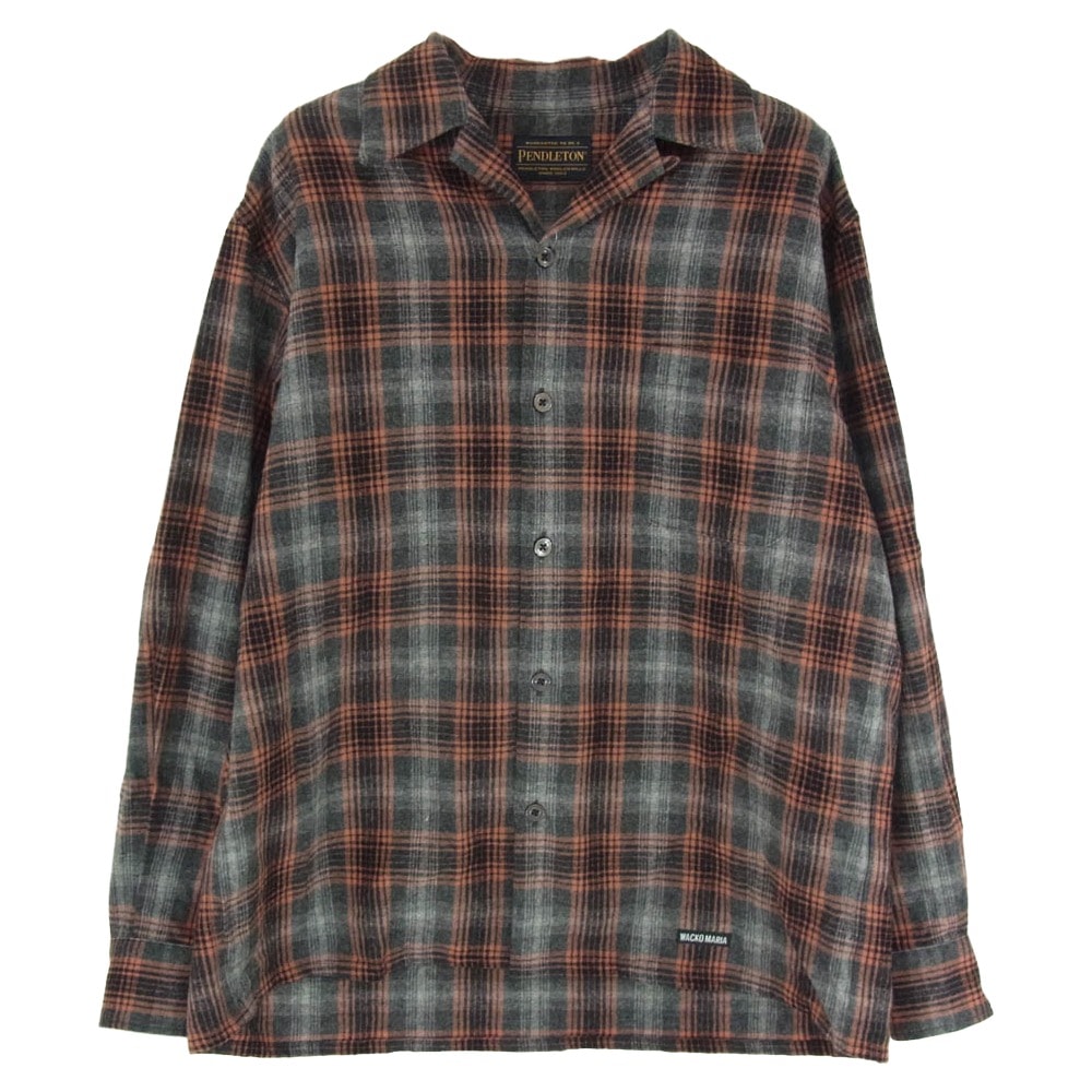 WACKO MARIA ワコマリア 長袖シャツ 25AW 25FW-WMS-PE02 × PENDLETON ペンドルトン WOOL OMBRE TYPE-2 GRAY-ORANGE ウール オンブレ チェック オープン カラーシャツ オレンジ系 S【中古】
