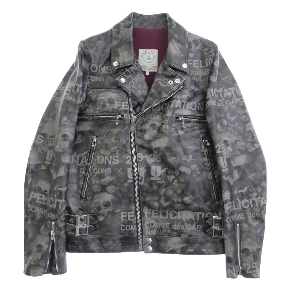 COMME des GARCONS コムデギャルソン レザージャケット UCQ9208 UNDERCOVER アンダーカバー 25周年記念 スカルロゴ ダブル ライダースジャケット グレー系 2【中古】