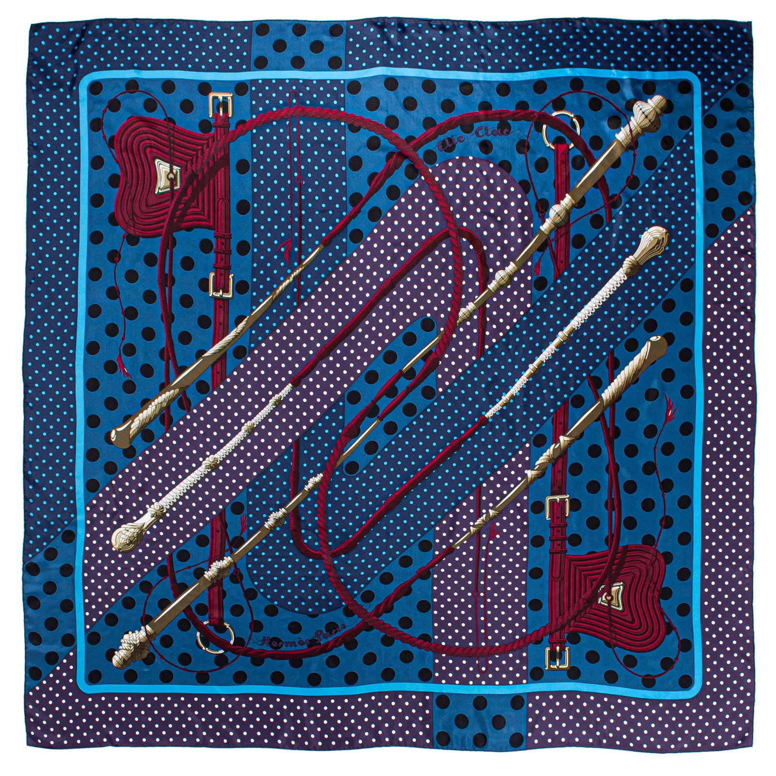 HERMES エルメス スカーフ カレ140 カレジェアン Clic-Clac a Pois クリック・クラック・ドット ショール ストール  シルク ネイビー ブルー【中古】