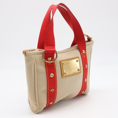 LOUIS VUITTON ルイ・ヴィトン アンティグア カバPM M40038 ハンドバッグ ベージュ レッド キャンバス レディース