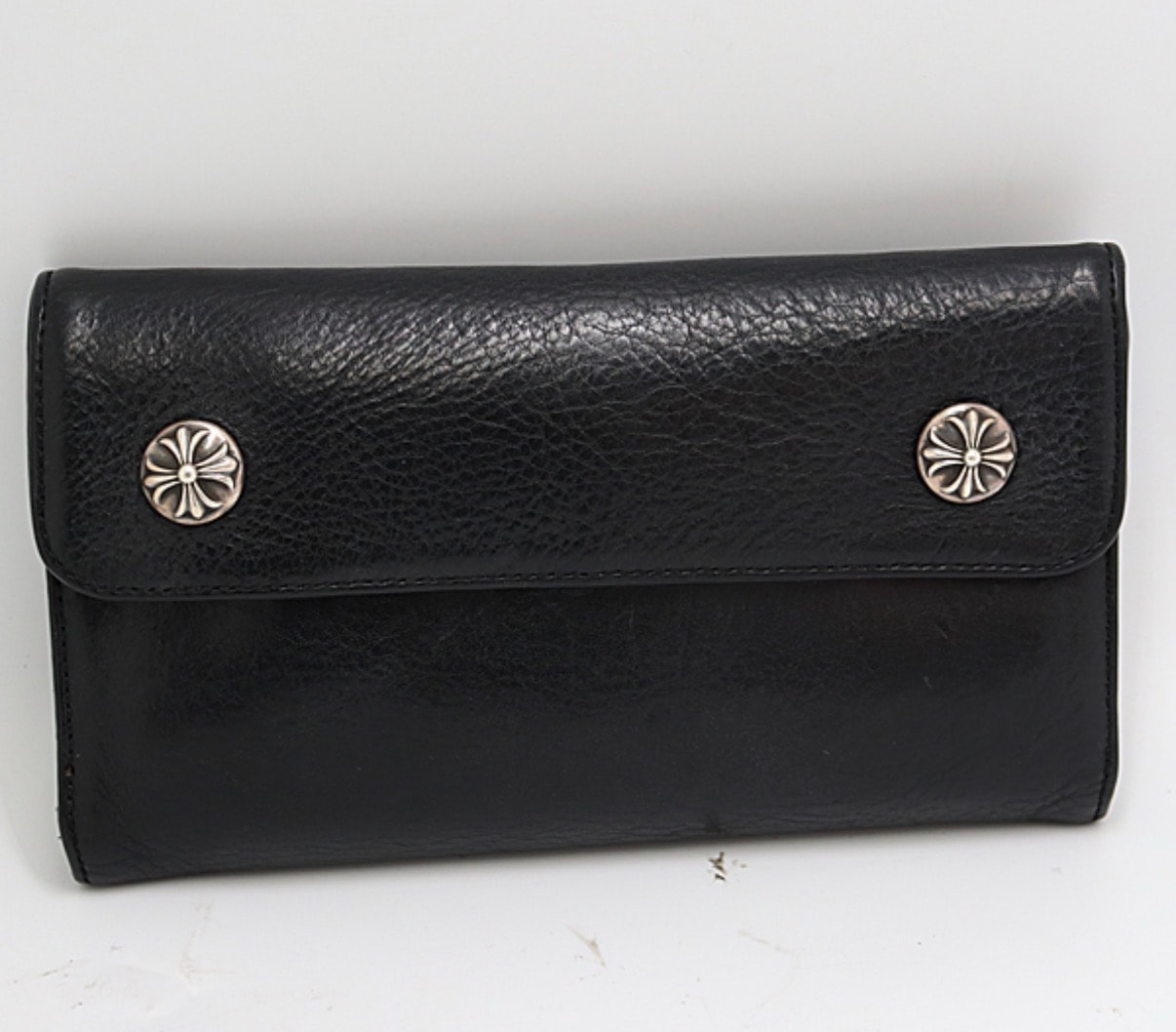 Chrome Hearts Wave Cross Ball Button Leather Wallet "Black/Silver"