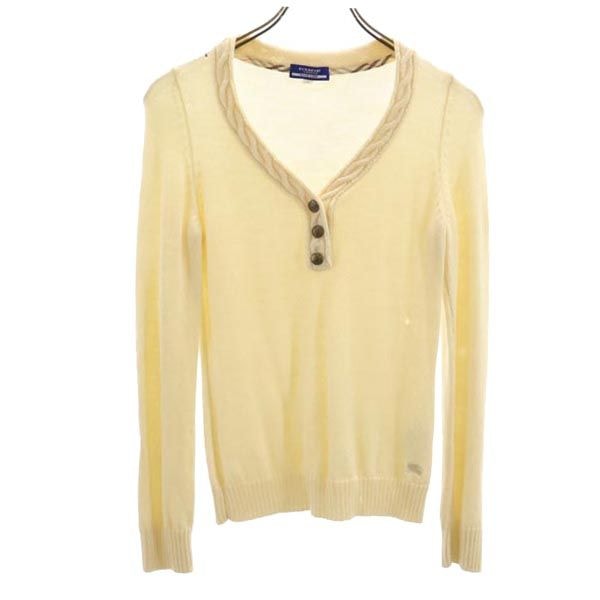 BURBERRY BLUE LABEL バーバリーブルーレーベル 三陽商会 長袖 Vネック ハーフボタン ニット セーター 38 アイボリー