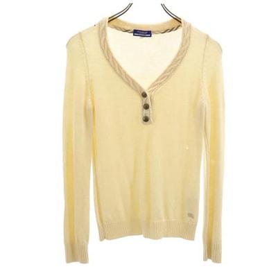 BURBERRY BLUE LABEL バーバリーブルーレーベル 三陽商会 長袖 Vネック ハーフボタン ニット セーター 38 アイボリー