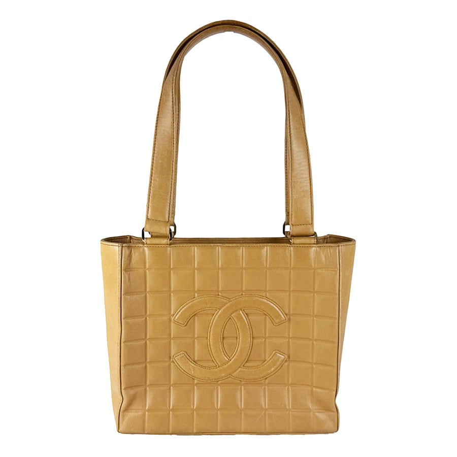 シャネル CHANEL トートバッグ チョコバー レザー ベージュ ゴールド レディース【中古】 z10740