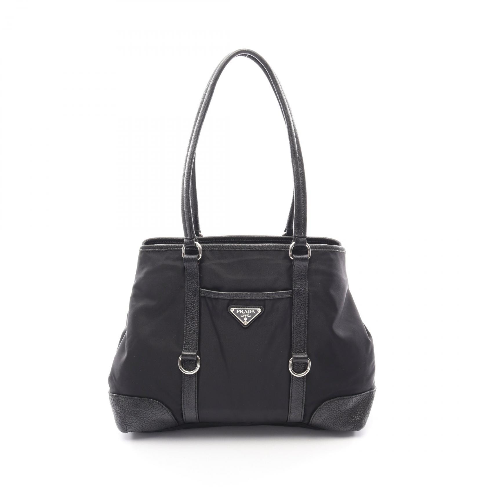 プラダ PRADA トライアングルロゴ トートバッグ バッグ ナイロン レザー レディース ブラック系 【中古】