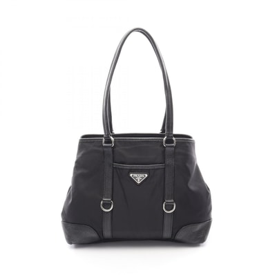 プラダ PRADA トライアングルロゴ トートバッグ バッグ ナイロン レザー レディース ブラック系 【中古】