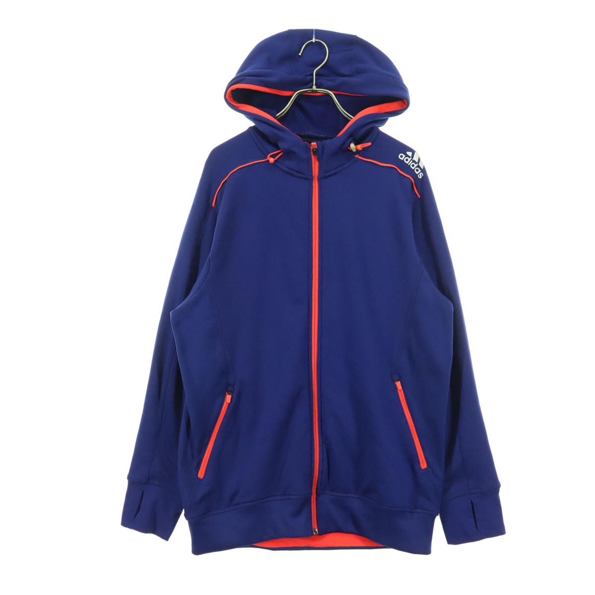 adidas アディダス 裏起毛 ワンポイントロゴ 長袖 ジップパーカー M ブルー