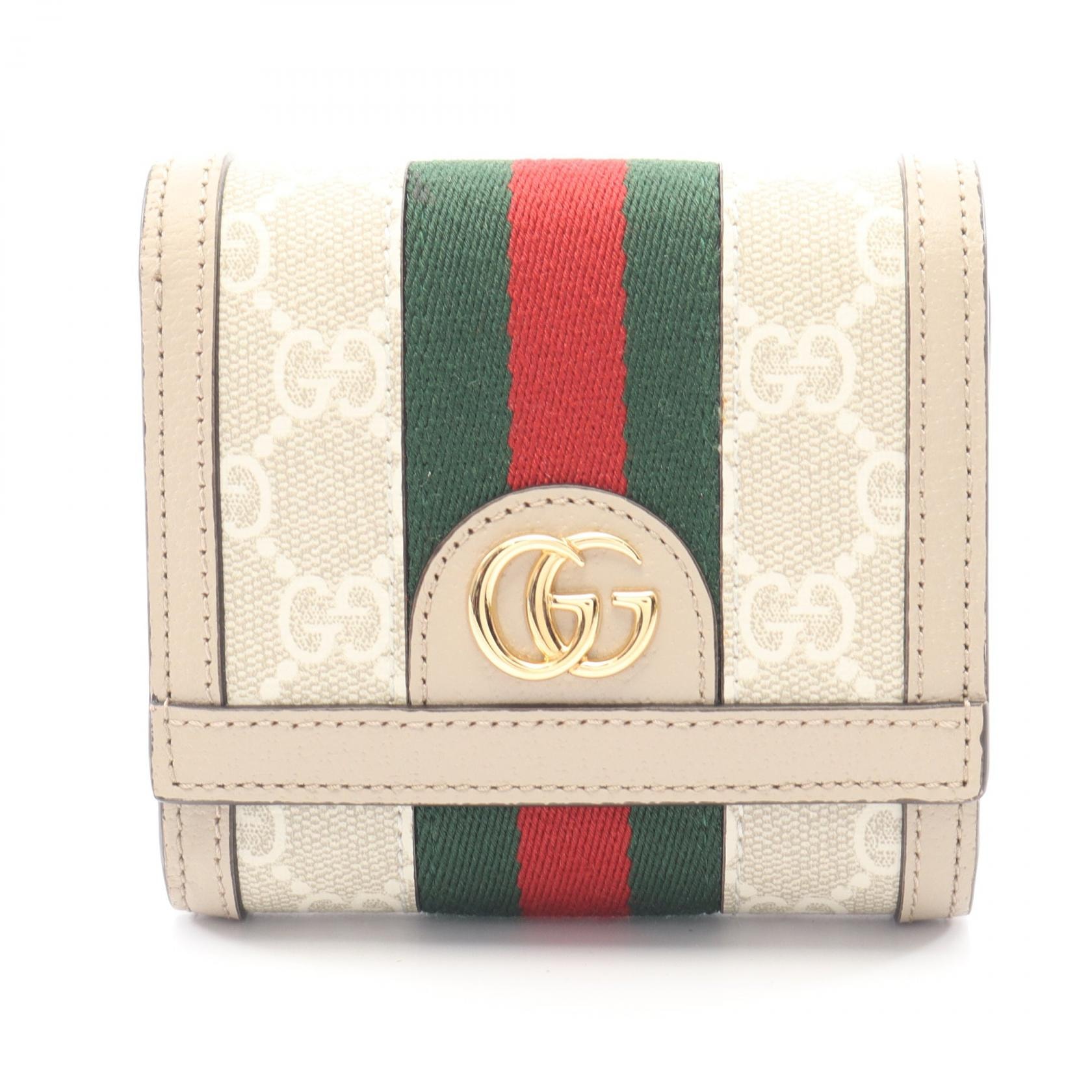 グッチ GUCCI オフィディア GG ウォレット シェリーライン 二つ折り財布 財布 レザー PVCコーティングキャンバス レディース ベージュ系 / マルチカラー 598662 【中古】