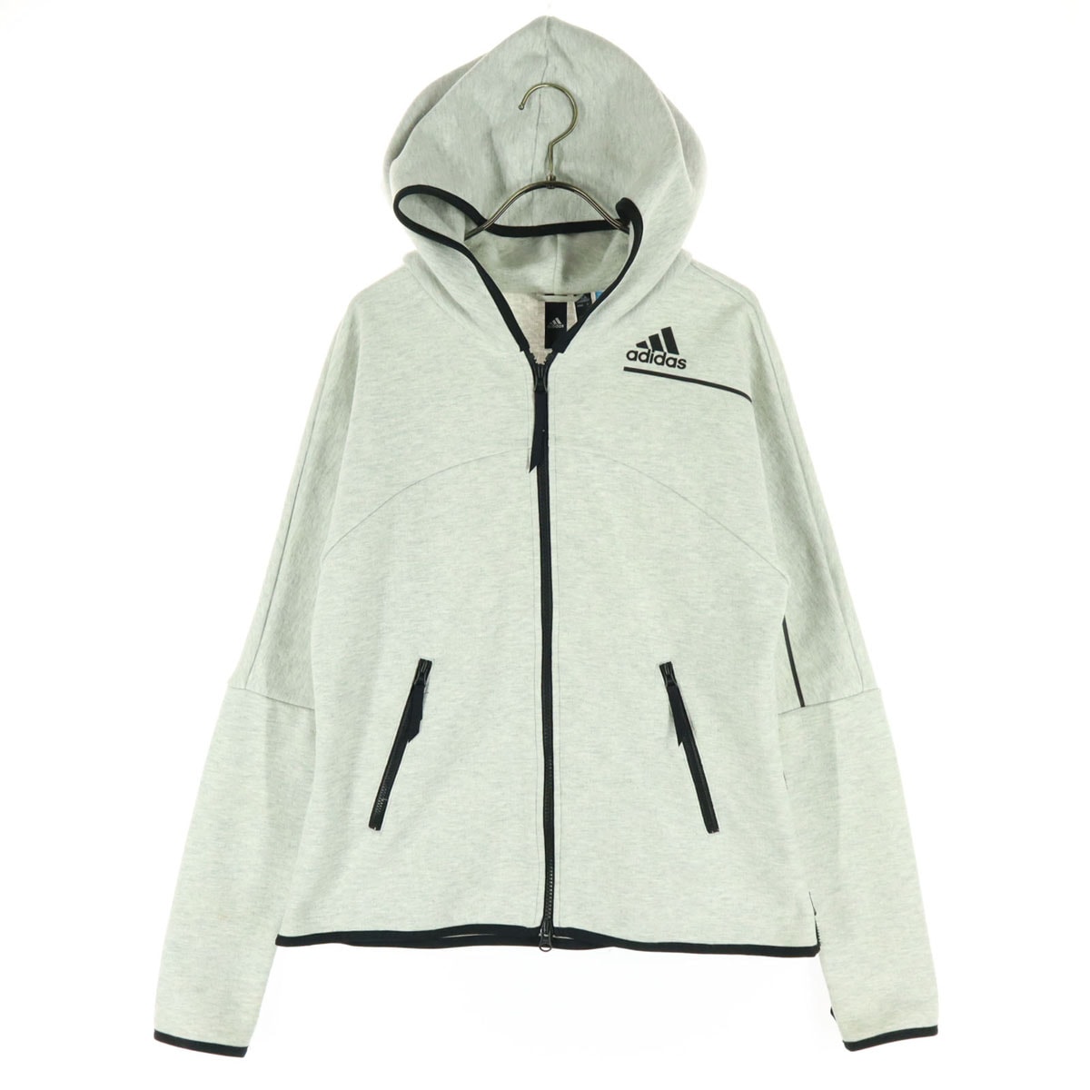 adidas アディダス ブランドロゴ 長袖 ジップパーカー L グレー