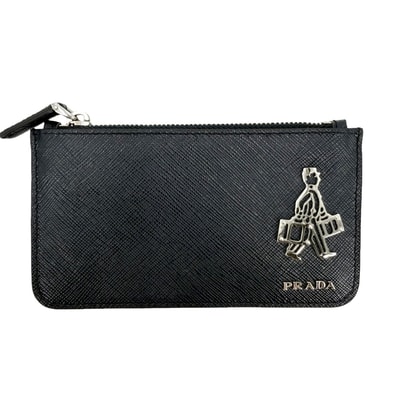 PRADA プラダ コインケース サフィアーノ トラベル 小銭入れ ミニウォレット メンズ レディース 小物 2MB343 レザー ネイビー 紺 シルバー金具 ユニセックス 美品【中古品】