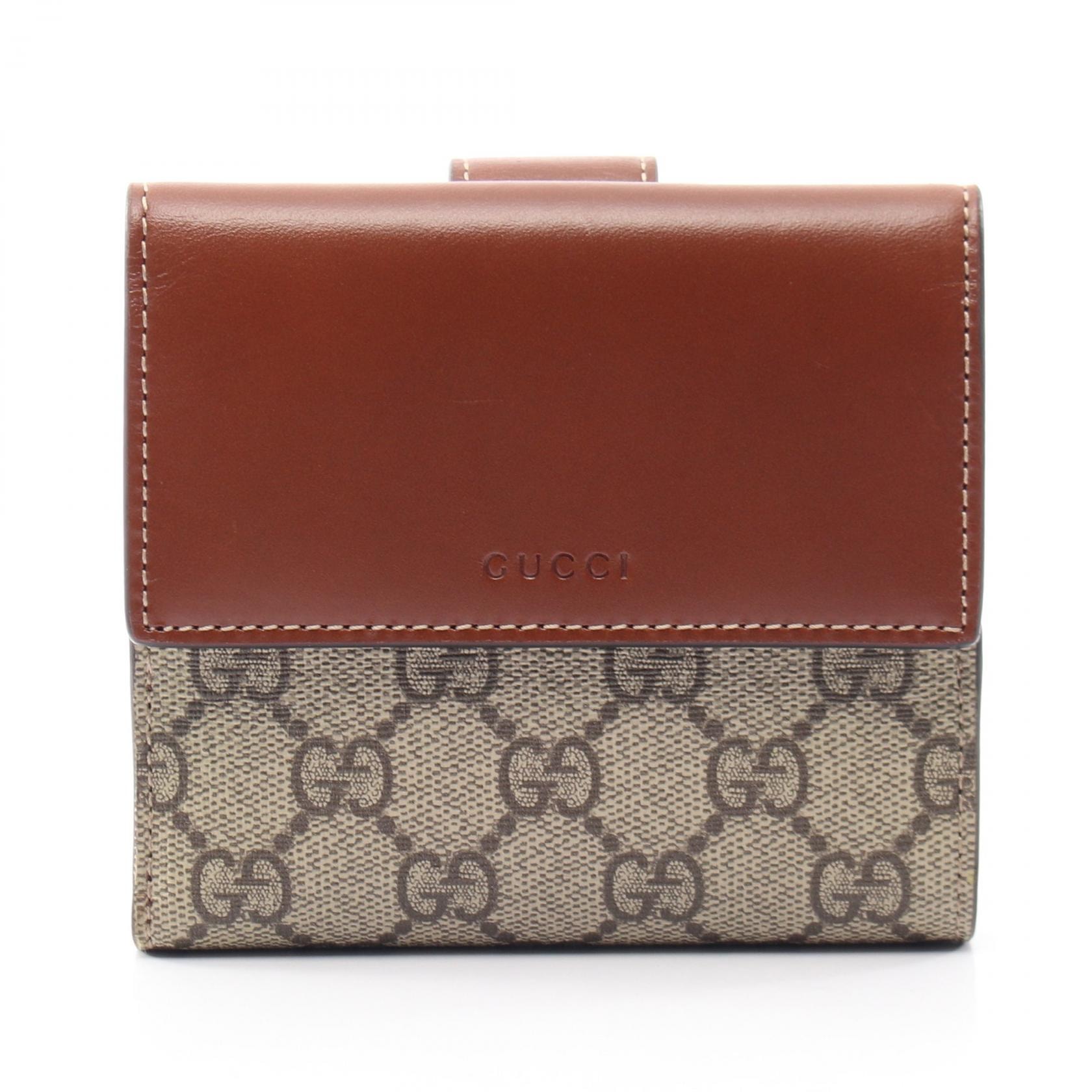 グッチ GUCCI GGスプリーム Wホック財布 財布 レザー PVC レディース ベージュ系 / ブラウン系 410104 【中古】