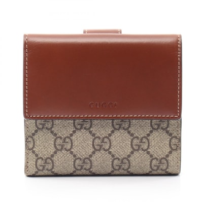グッチ GUCCI GGスプリーム Wホック財布 財布 レザー PVC レディース ベージュ系 / ブラウン系 410104 【中古】