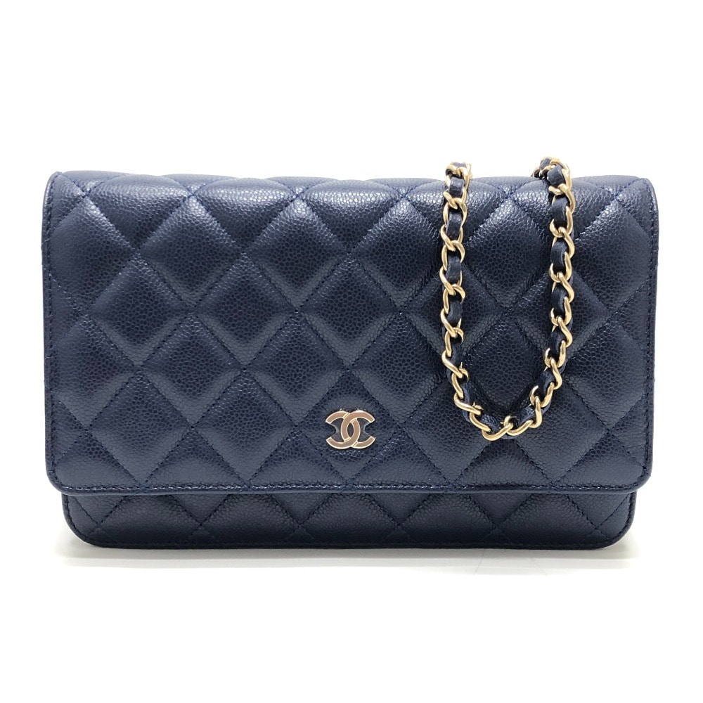 シャネル CHANEL ココマーク クラシック AP0250 マトラッセ チェーンウォレット カバン ゴールド金具 ショルダーバッグ キャビアスキン ブルー 未使用