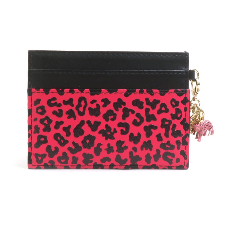 クリスチャンディオール Christian Dior カードケース レオパード レザー/パテントレザー ブラック/ピンク ゴールド レディース【中古】 e62006i