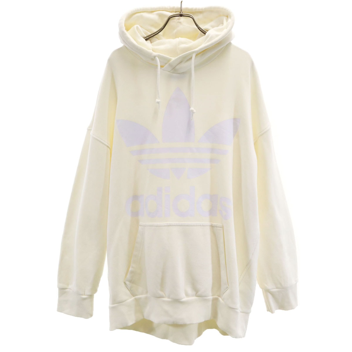 adidas アディダス トレフォイルロゴ 長袖 ロング パーカー o クリーム系 裏起毛