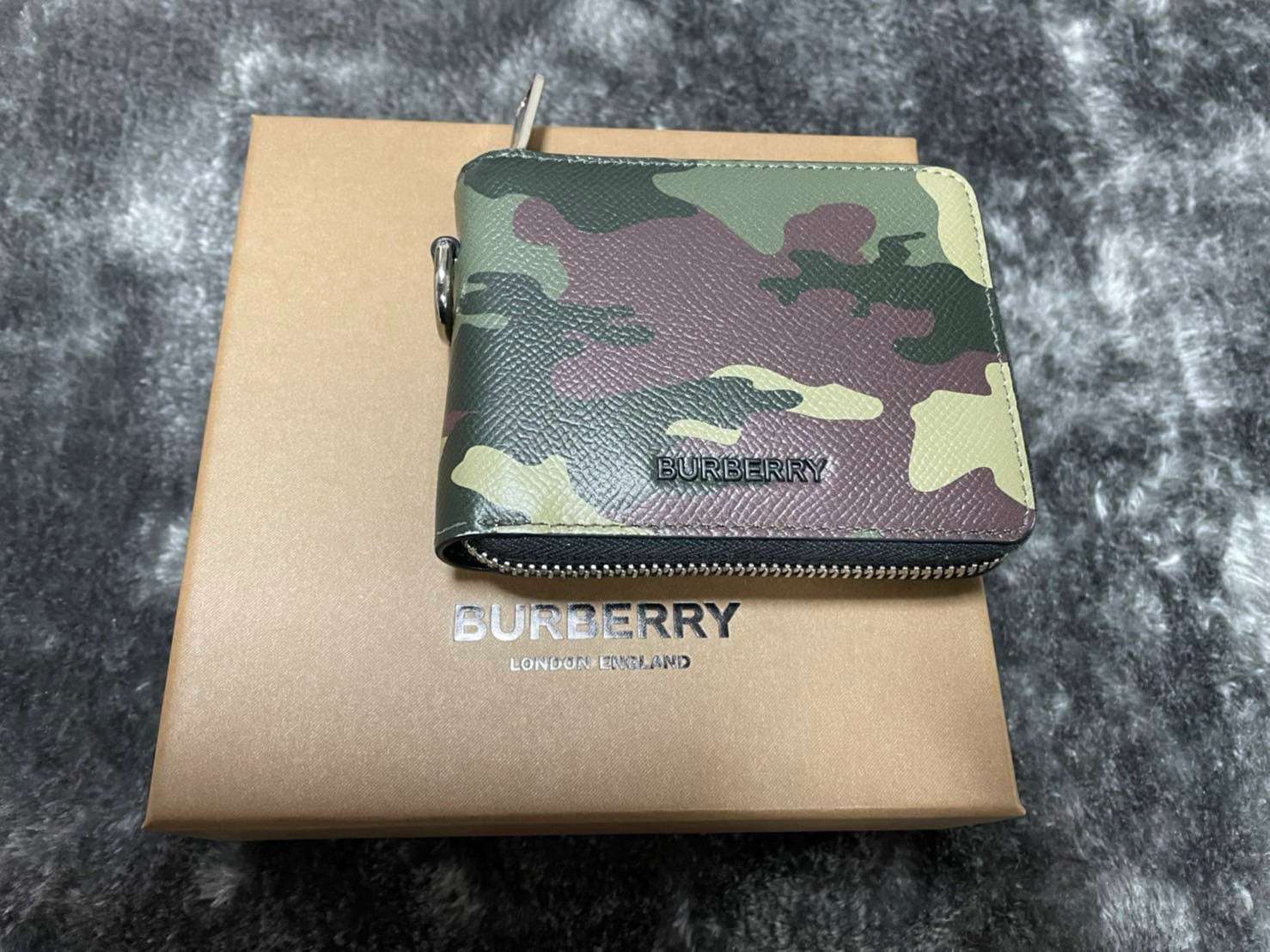Burberry Camouflage Print Leather Ziparound Wallet Lanyard "Mangrove Green"
