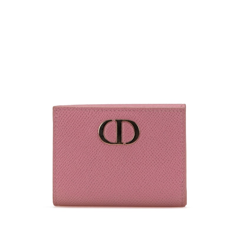 ディオール モンテーニュ コンパクトウォレット CDロゴ 二つ折り財布 ピンク レザー レディース Dior 中古
