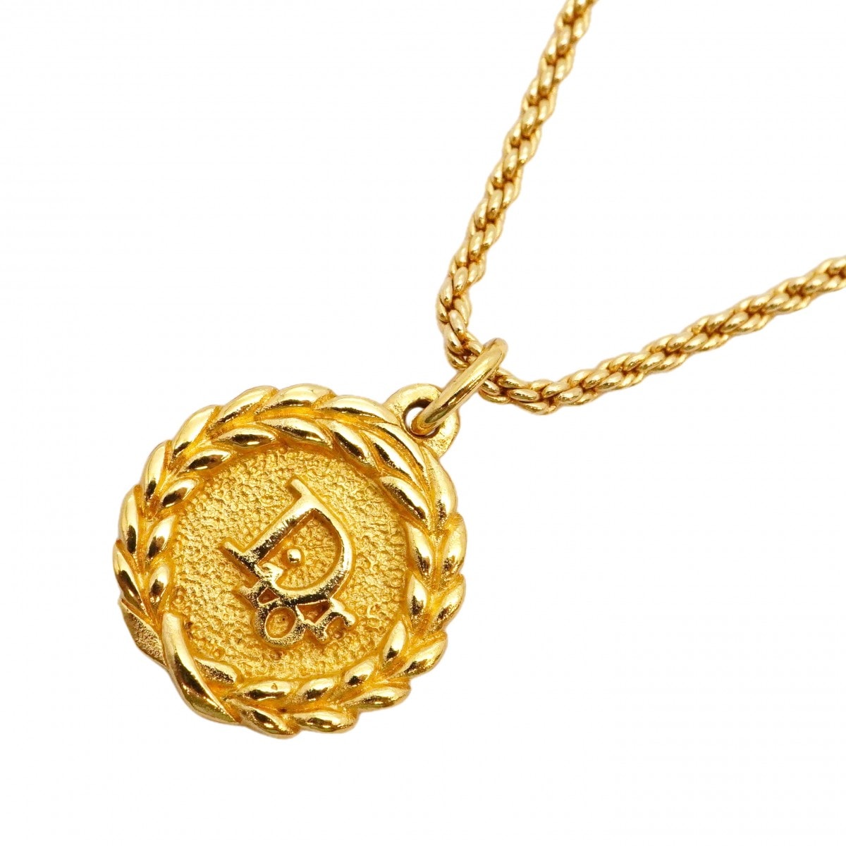 【6jdb0436-k】クリスチャンディオール ネックレス ディオールロゴ 丸型 サークル GPメッキ ゴールド【中古】レディース