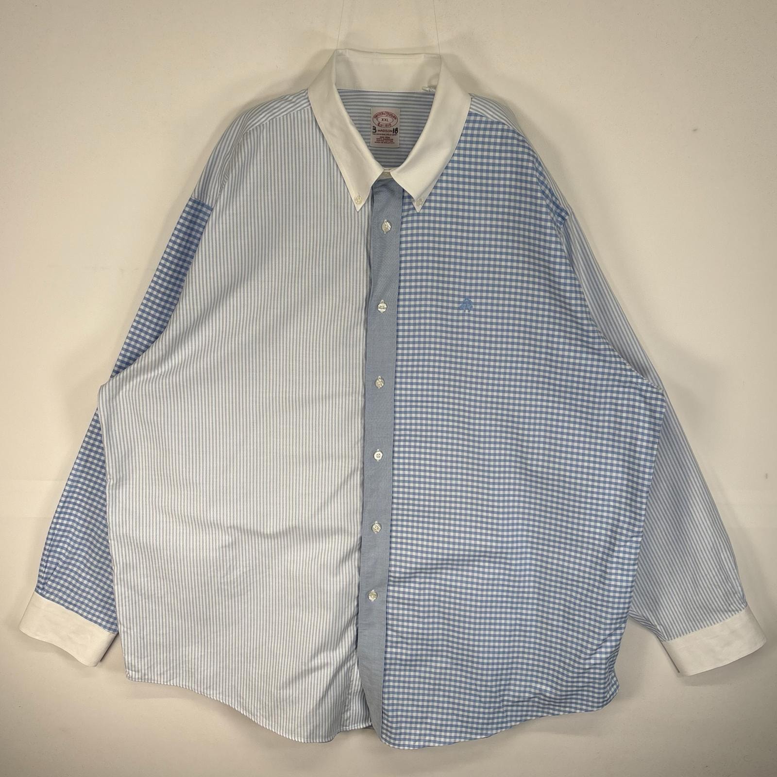 古着 ブルックスブラザーズ Brooks Brothers 長袖シャツ クレイジーパターン チェック ストライプ MADISON 2XL ブルー系 ツートン メンズ