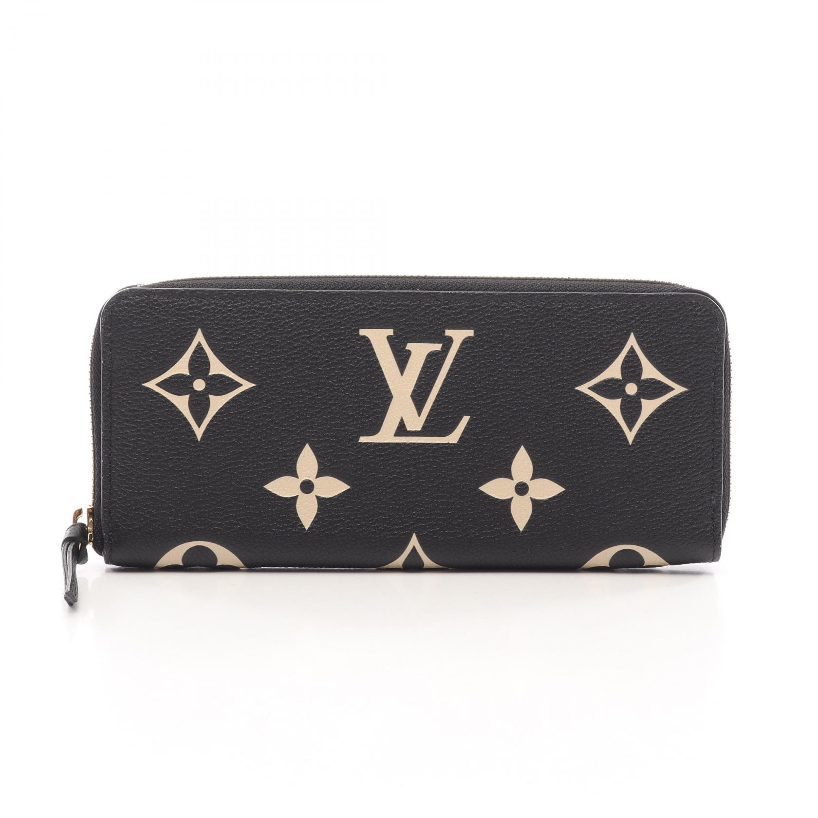 ルイ・ヴィトン LOUIS VUITTON ポルトフォイユ クレマンス ラウンド長財布 財布 レザー モノグラム・アンプラント レディース ブラック系 / アイボリー系 M82338 【中古】