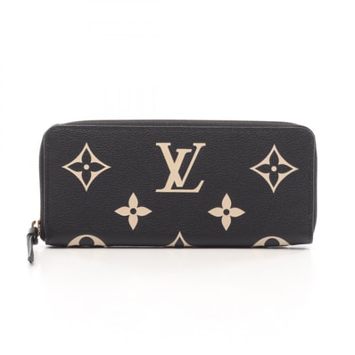ルイ・ヴィトン LOUIS VUITTON ポルトフォイユ クレマンス ラウンド長財布 財布 レザー モノグラム・アンプラント レディース ブラック系 / アイボリー系 M82338 【中古】