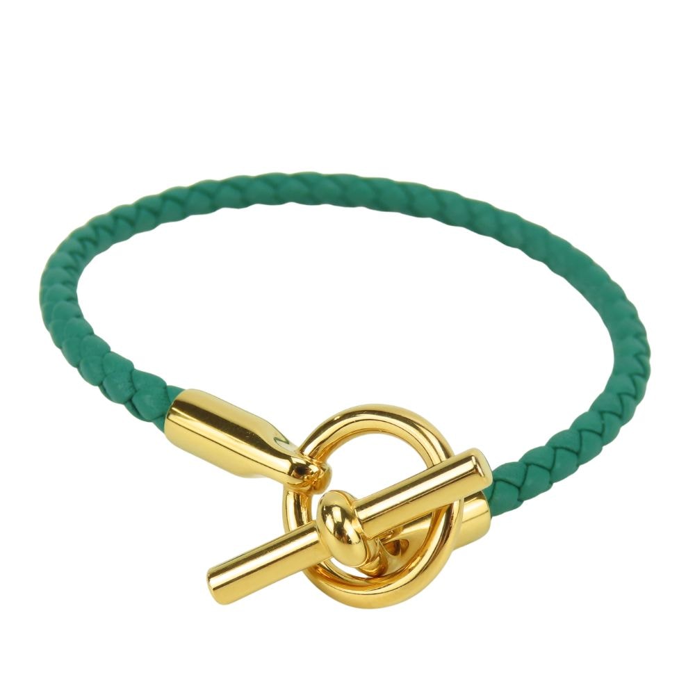 【中古】 エルメス ブレスレット グレナン レザー メタル グリーン ゴールド金具 アクセサリー GP レディース 女性 HERMES