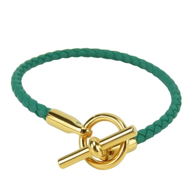 【中古】 エルメス ブレスレット グレナン レザー メタル グリーン ゴールド金具 アクセサリー GP レディース 女性 HERMES