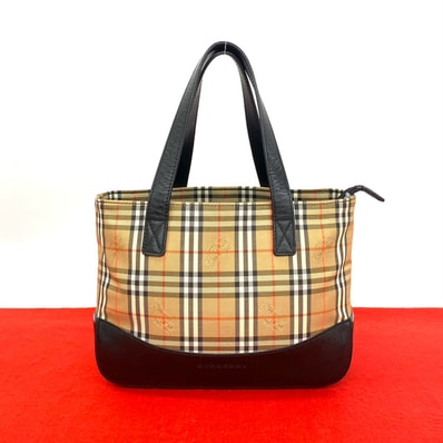 BURBERRY バーバリー ノバチェック 柄 シャドーホース ロゴ キャンバス レザー ハンドバッグ ベージュ
61863