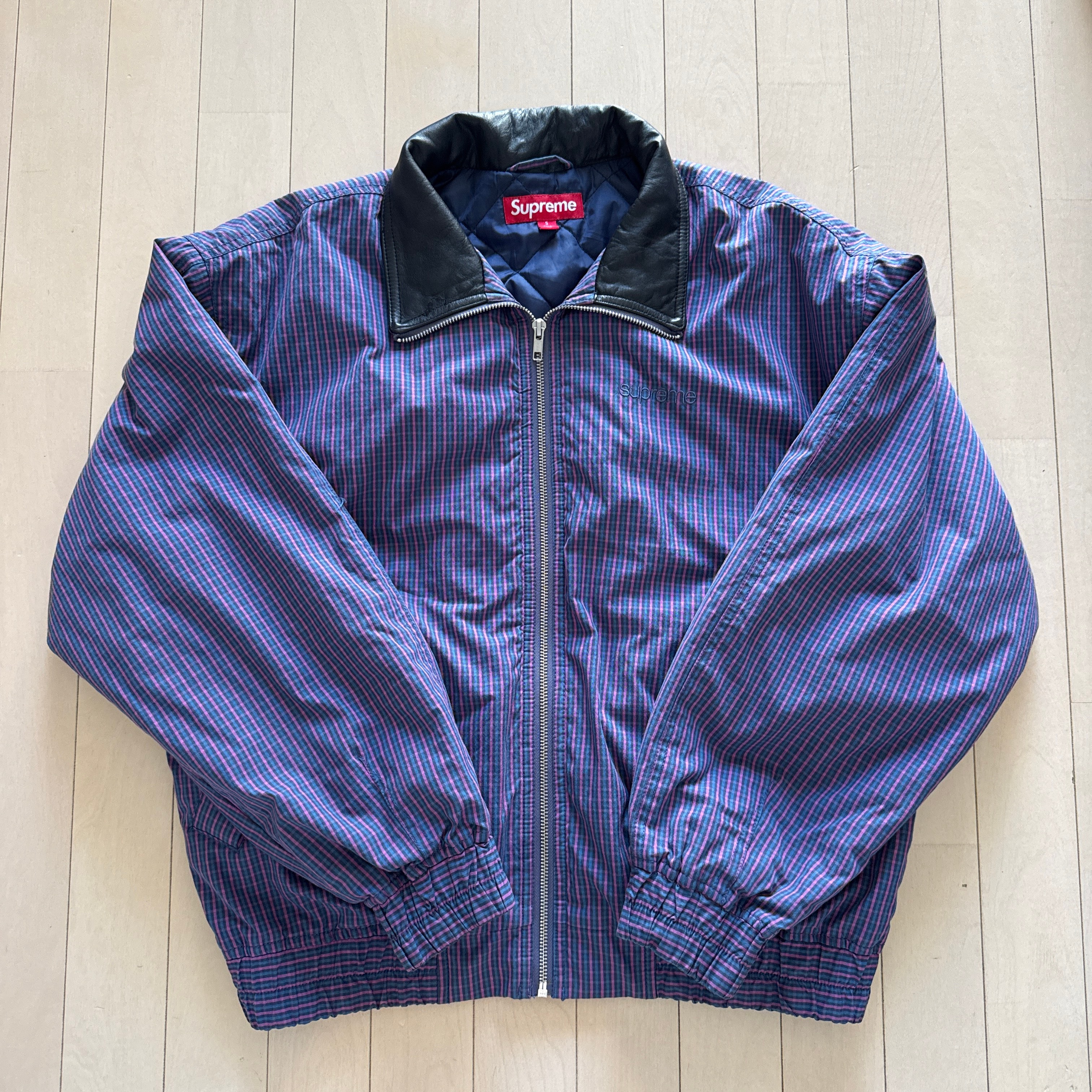 Supreme Leather Collar Utility Jacket "Blue Plaid"