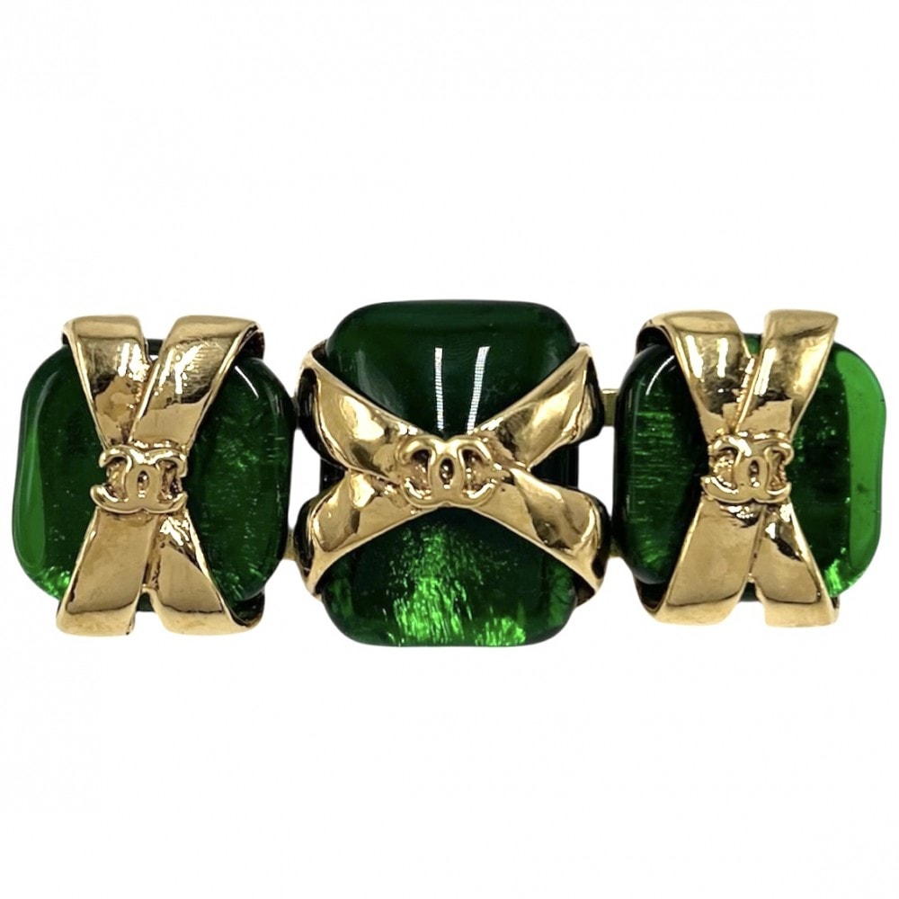 CHANEL シャネル ブローチ グリポア ココマーク アクセサリー GP  カラーストーン   94P グリーン 緑 ゴールド レディース 約39.5g 1994年【中古品】