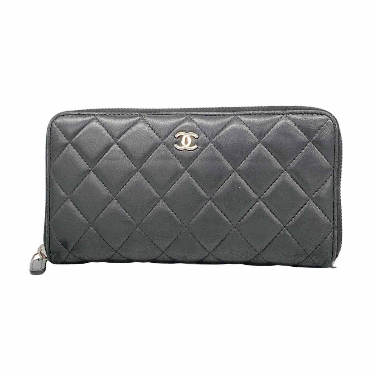 ★最終価格【6fa0548】シャネル 長財布 マトラッセ ラムスキン ブラック シルバー金具【中古】レディース