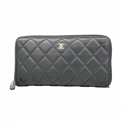 ★最終価格【6fa0548】シャネル 長財布 マトラッセ ラムスキン ブラック シルバー金具【中古】レディース