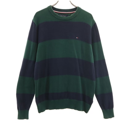 TOMMY HILFIGER トミーヒルフィガー ボーダー柄 長袖 ニット S 深緑