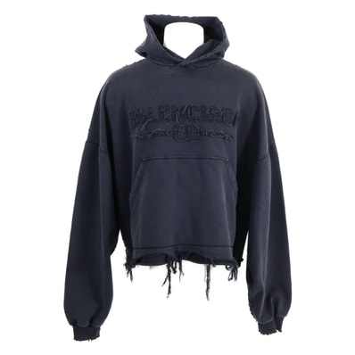 バレンシアガ 【新品同様/国内正規/24年製】783397 フロントロゴ フレイドデストロイ加工 プルオーバー クロップド パーカー 3