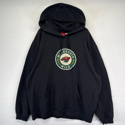 古着 リーボック Reebok パーカー プルオーバー カレッジ ミネソタ ワッペン 刺繍ロゴ スウェット XL ブラック系 メンズ