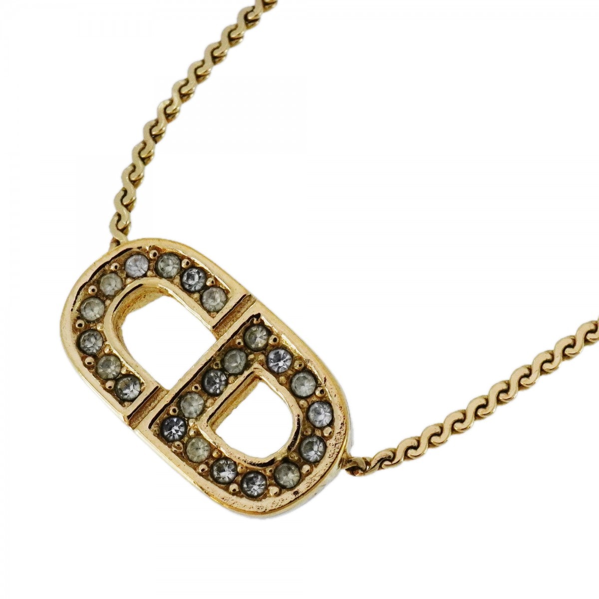 【6jbb0746-k】クリスチャンディオール ネックレス CDロゴ GPメッキ ラインストーン ゴールド【中古】レディース