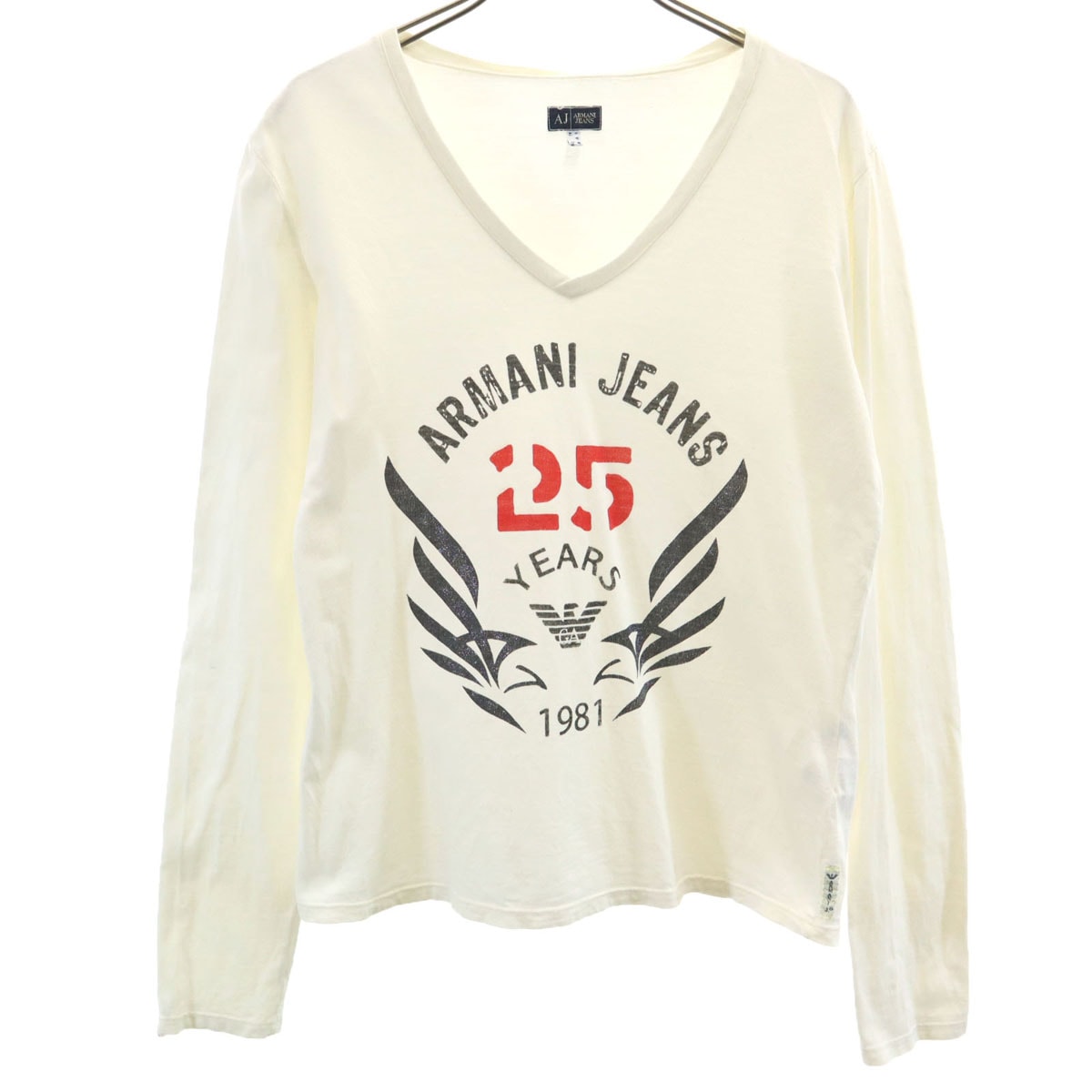 ARMANI JEANS アルマーニジーンズ イタリア製 長袖 Vネック Tシャツ 42 アイボリー