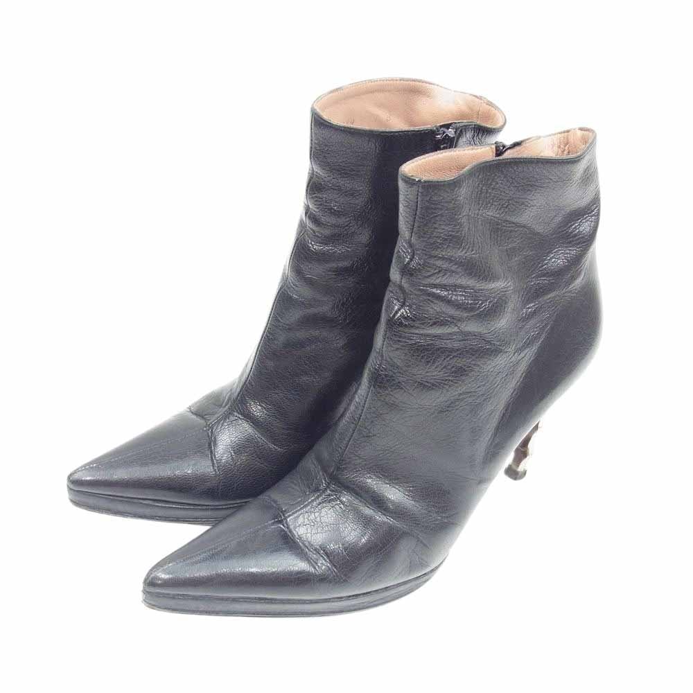 GUCCI グッチ パンプス 131449 メタル バンブーヒール ショート ブーツ ブラック系 7【中古】