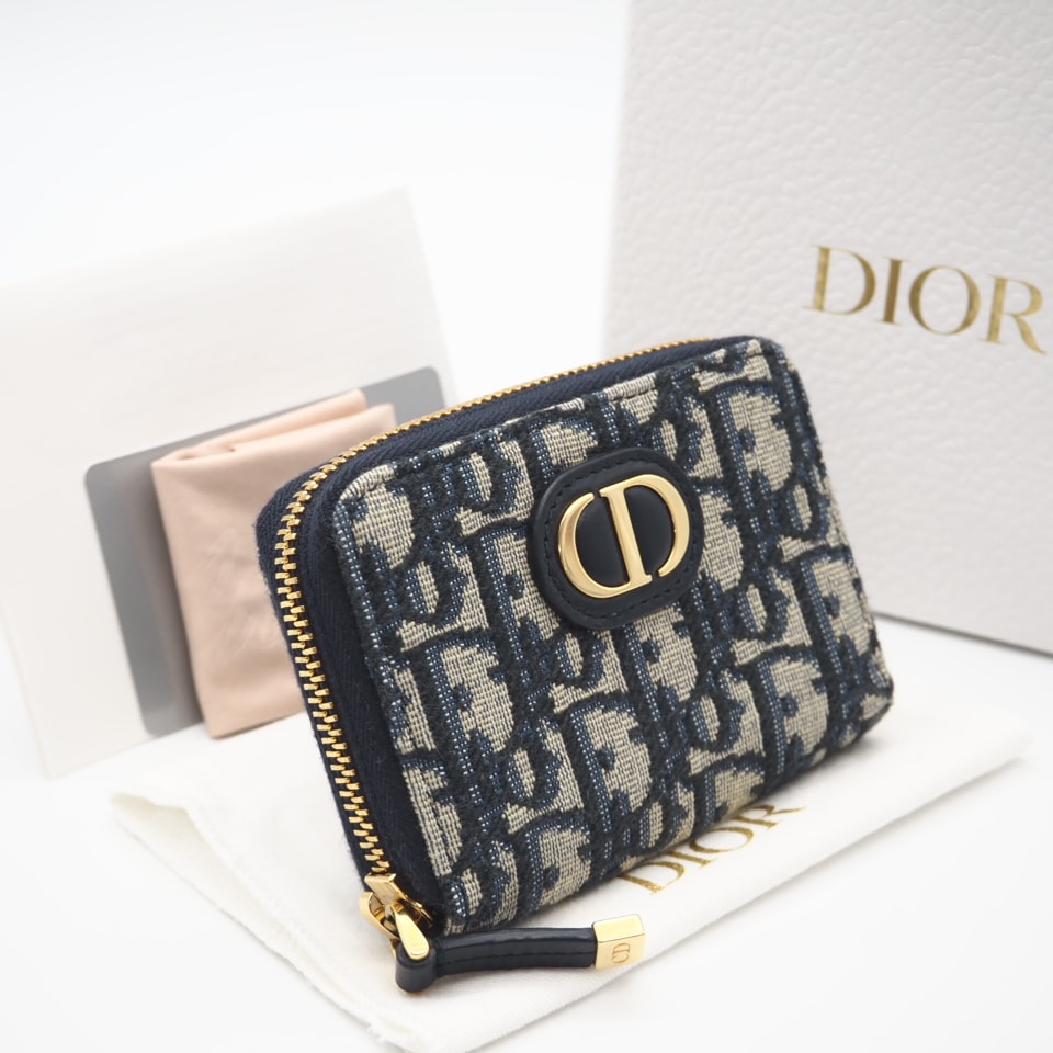 美品 Dior ディオール ディオール オブリーク ジャカード 30 Montaigne Voyageur コインケース スモール S2155UTZQ_M928 コインケース ネイビー グレー コットン ラムスキン レディース
