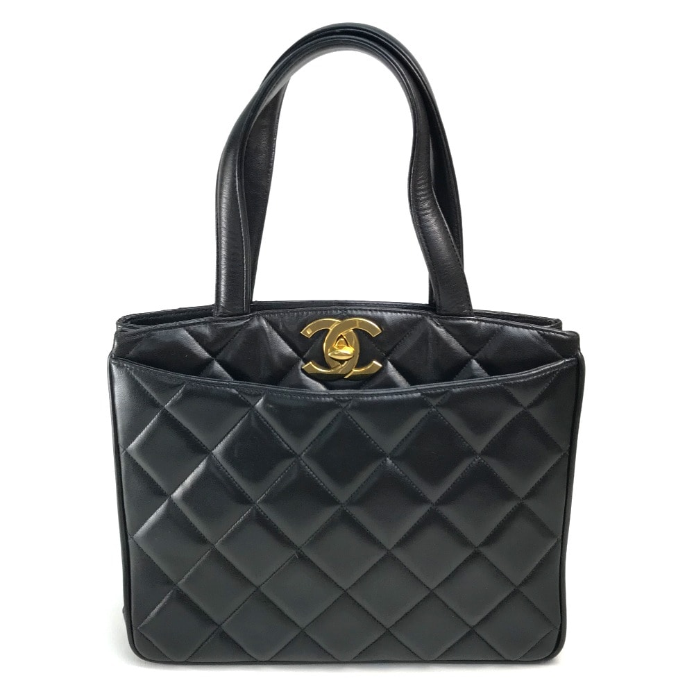 シャネル CHANEL マトラッセ キルティング CC ココマーク カバン ハンドバッグ トートバッグ ラムスキン ブラック×ゴールド金具
