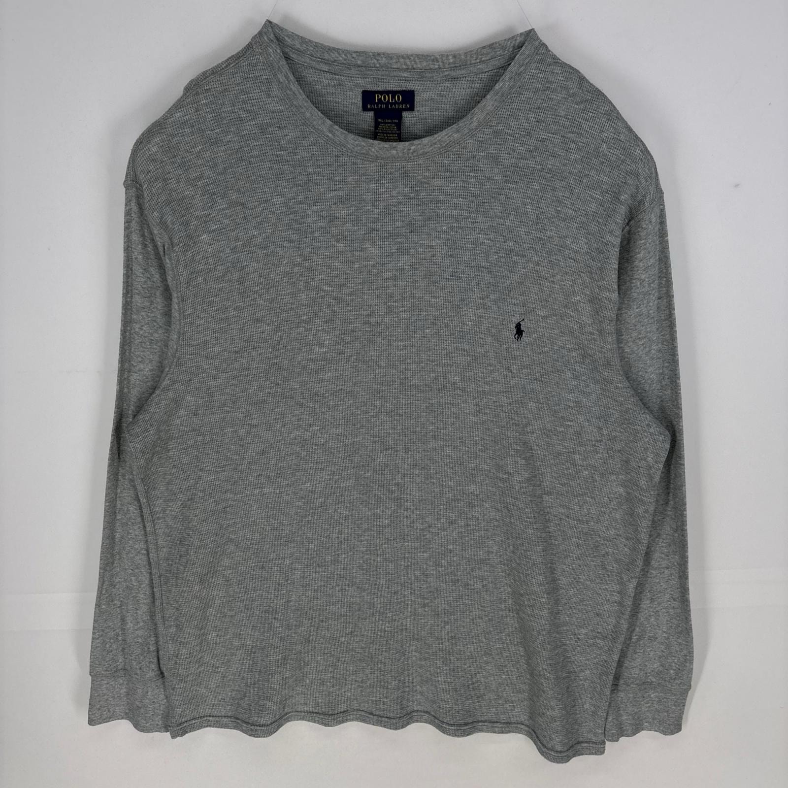 古着 ポロ・ラルフローレン POLO RALPH LAUREN 長袖Tシャツ 刺繍ロゴ クルーネック ワンポイント 3XL  グレー系 メンズ
