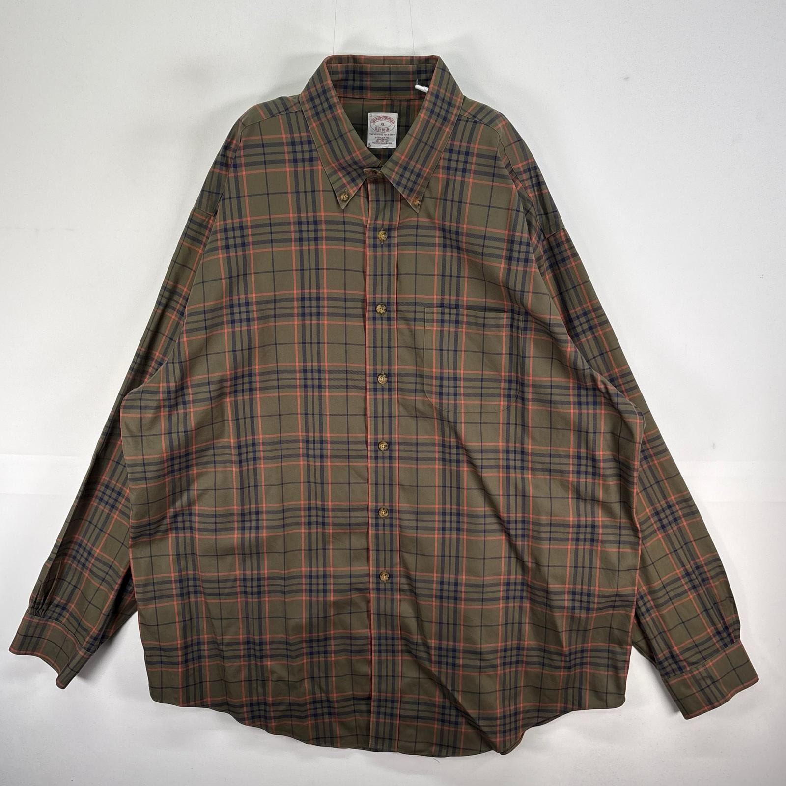 古着 ブルックスブラザーズ Brooks Brothers 長袖シャツ チェック 胸ポケ XL  カーキ系 マルチカラー メンズ