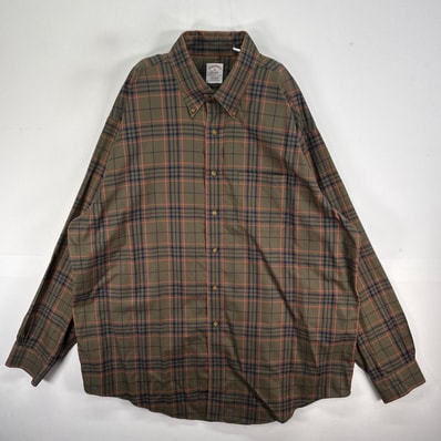 古着 ブルックスブラザーズ Brooks Brothers 長袖シャツ チェック 胸ポケ XL カーキ系 マルチカラー メンズ