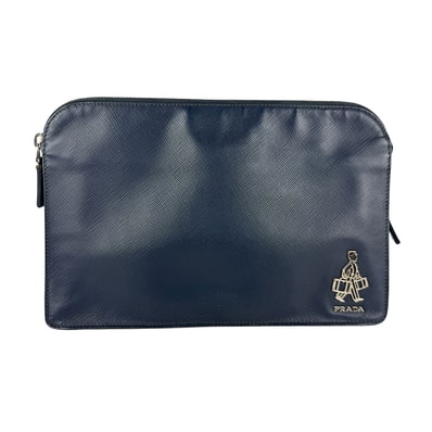 プラダ PRADA セカンドバッグ レザー ネイビー メンズ【中古】 z7050