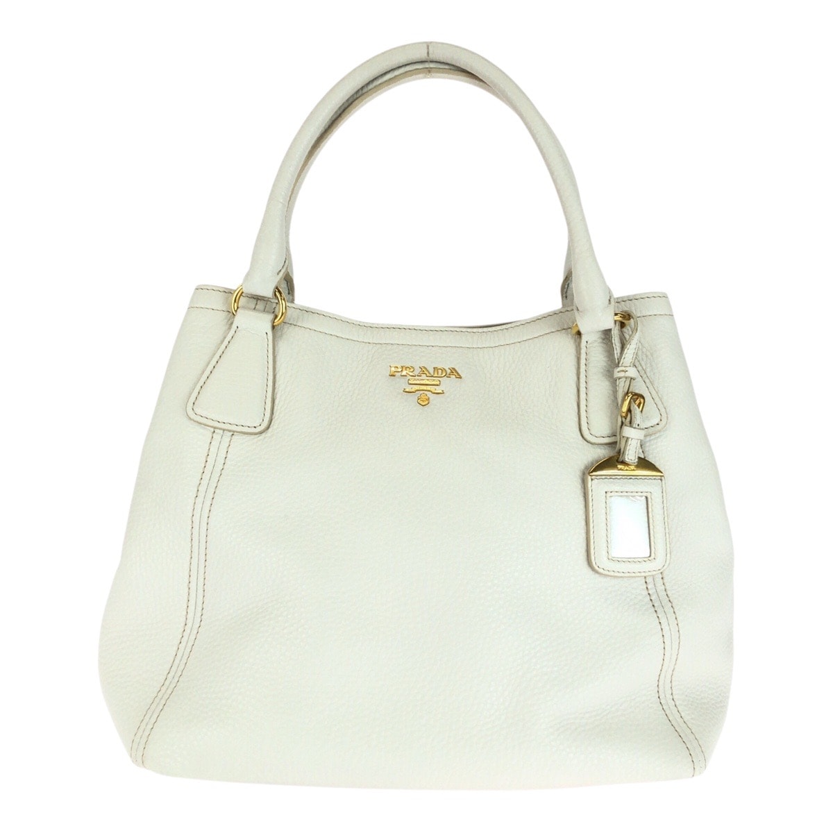 美品 PRADA プラダ ヴィッテロダイノ ホワイト ゴールド 金具 レザー トートバッグ ハンドバッグ 505135 【中古】