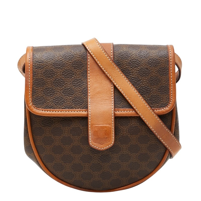 セリーヌ マカダム 斜め掛け ショルダーバッグ ブラウン PVC レザー レディース CELINE 【中古】