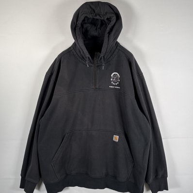 古着 カーハート Carhartt パーカー ハーフジップ ワンポイントロゴ 大きいサイズ レインディフェンダー 14042 ダークグレー メンズ