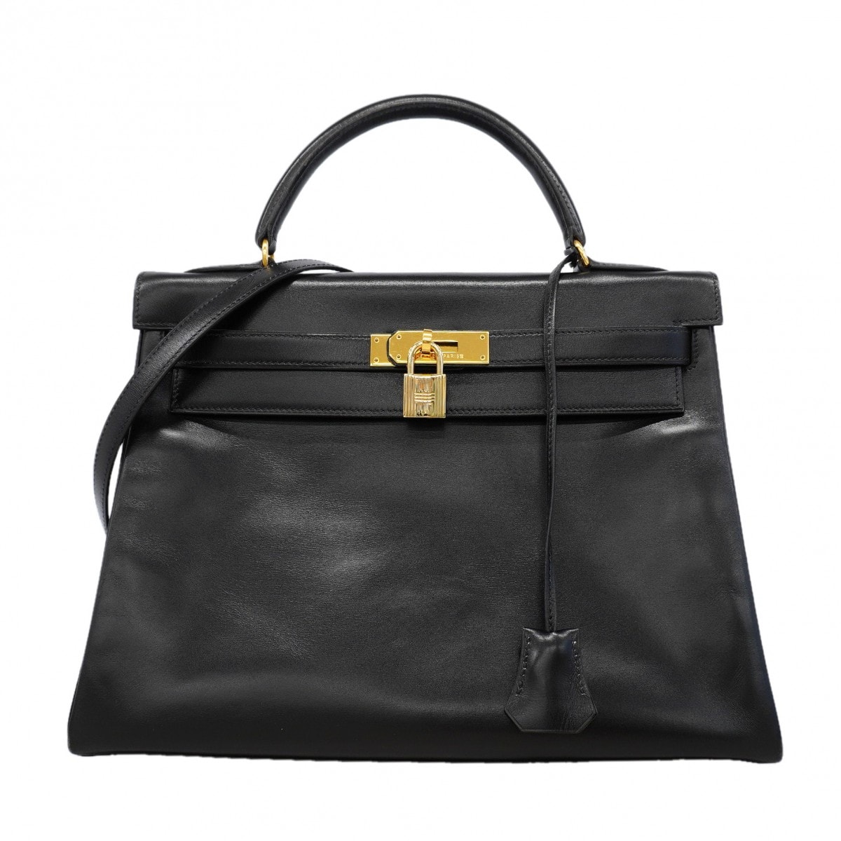 【6gd4955】エルメス ハンドバッグ ケリー32 ボックスカーフ ブラック ゴールド金具 ○U刻印 2wayバッグ【中古】レディース
