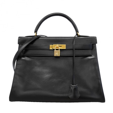 【6gd4955】エルメス ハンドバッグ ケリー32 ボックスカーフ ブラック ゴールド金具 ○U刻印 2wayバッグ【中古】レディース