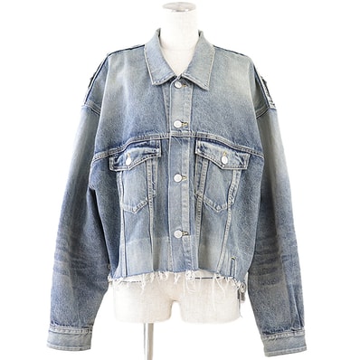 美品 バレンシアガ 2022年製 破壊デザイン デニム ジャケット レディース インディゴ 1 BALENCIAGA